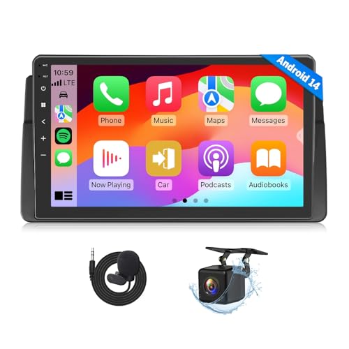 Eonon 9 inch Android 14 Compatible with BMW E46 3+32GB GPS Sat Nav CarPlay Android Auto MirrorLink screen mirroring Bluetooth DSP USB RCA Backup Camera support DAB+ OBDII Car Radio Stereo E46X7