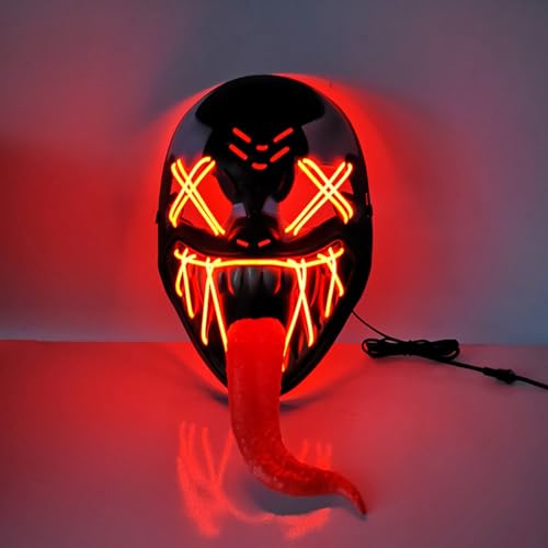 TOUTSEUL Men Women LED Masquerade Mask Cosplay Halloween Party Night Club Costume with Venom Design Light UP MASK (Red)