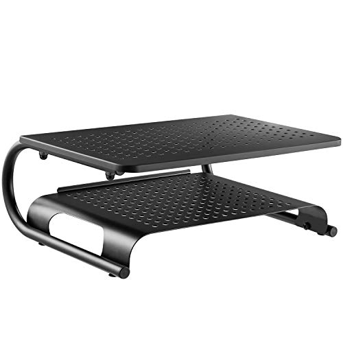 Monitor Riser Desktop Stand with Vented Metal and 2 Tier Desk Organizer Stand for Computer, Laptop, LED, LCD, OLED Flat Screen Display, iMac and Printer (STT001B) by WALI, Black, 1 Pack