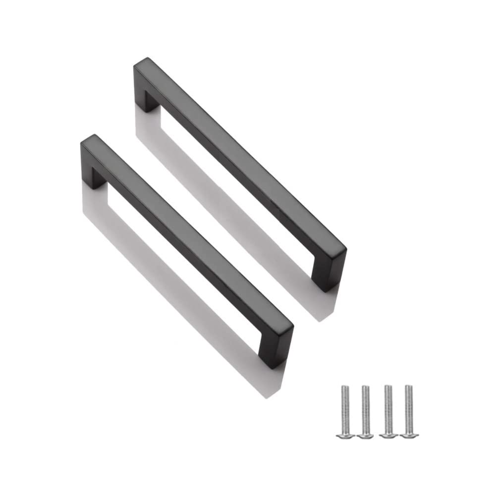 SYDARSYN 2 Pack Cabinet Handles Black Kitchen Cupboard Handles Stainless Steel Square Drawer Handles 160mm (Screws Included)