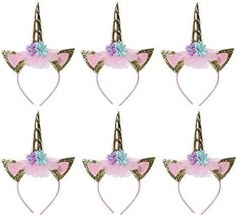 6 Pack Unicorn Headbands Party Favors Supplies Birthday Decorations for Kids Girls Adults Fancy Dress Cosplay Decor