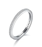 BORUO 2MM 925 Sterling Silver Ring, Cubic Zirconia CZ Wedding Band Stackable Ring Size 12