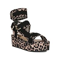 Alrisco Women Open Toe Strappy Ankle Strap Harness Flatform Sandal RJ73 - Leopard (Size: 8.0)