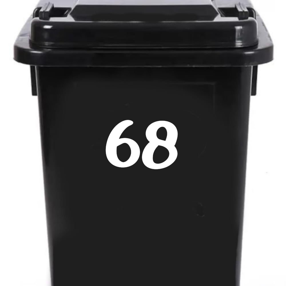 Pack of 4 House Number Wheelie Bin Stickers - Waterproof Decals - Easy-to-Apply - Recycling Boxes - Party Decorations (68)