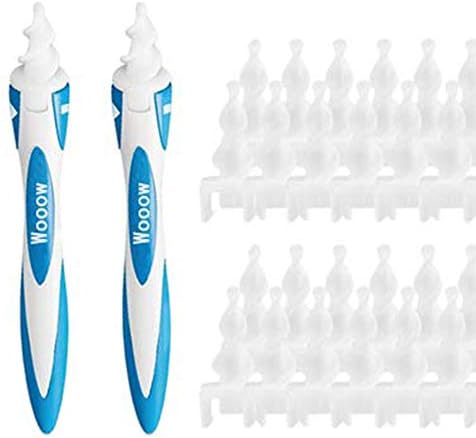 Ear Wax Remover, Soft & Safe Ear Spiral Swab Cleaner, Smart Ear Cleaning .Ear Cleaner System *2with 32 pcs Washable Tips （White）