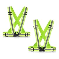 Frelaxy High Visibility Reflective Vest Reflective Bands for Night Running, Biking, Walking, Running Gear for Men and Women (Neon Green - Vests (2Pack))