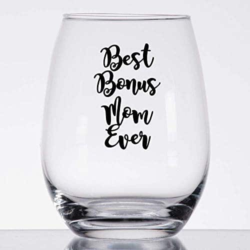 Best Bonus Mom Ever Stemless Wine Glass 21oz, Gift for Step