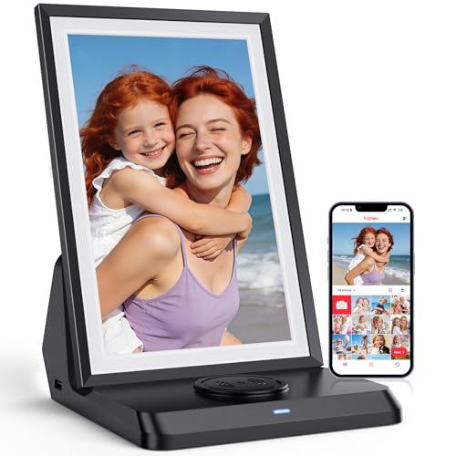 FRAMEO 10,1 Zoll Digitaler Bilderrahmen WLAN mit 3000-mAh-Akku- 1280x800 IPS Touchscreen Digitale Bilderrahme, 32GB Speicher, Auto Rotation Elektronischer Fotor