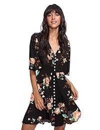 Vestido de fiesta fluido con estampado floral dividido con botones Boho para mujer
