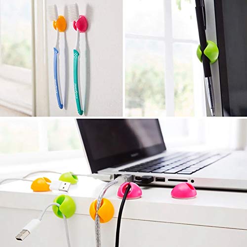 VizGiz 10 Pack Cable Management Clips Organizer Cord Holder Adhesive Keeper Cable Raceway Multipurpose Clip for Desk Line Drop Desktop Mouse Headset Charger Computer Toothbrush Pen Winder Fixer Ties