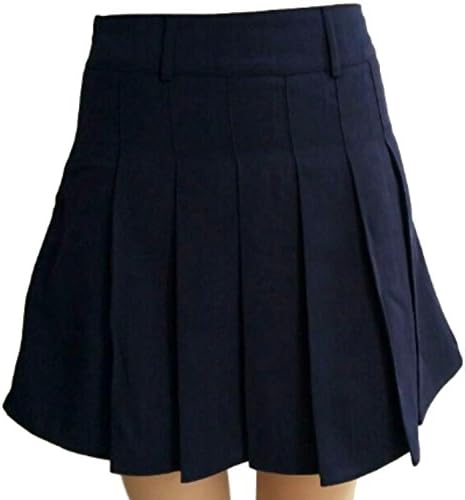 PEPU Women`s check Pleated School Skirt Japanese Asian Costume (M, Navy)