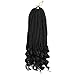 3S Wavy Ends Box Braids Crochet Braiding Hair Extensions Black Color Synthetic Goddess Box Braids With Free Curly End Crochet Braids For Woman Girls 22strands/pack(18inch,1B)