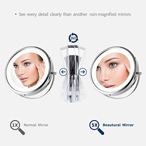 Wall Mounted LED Magnifying Mirror 5X Makeup 8" Lighted Double Side 360 Degree Vanity Magnification Swivel Extendable Mirror - Thumbnail 7