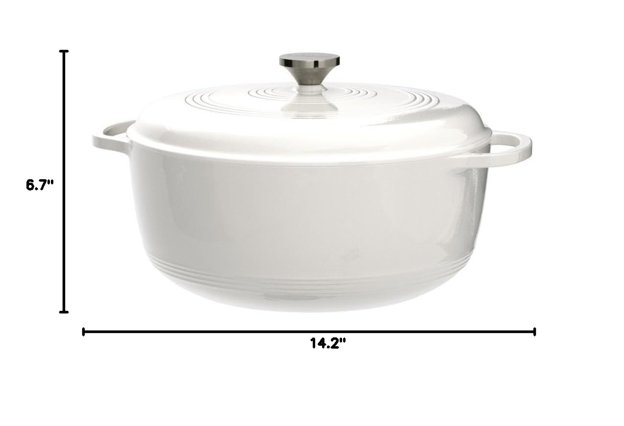 Lodge 7.5 Quart Enameled Cast Iron Dutch Oven with Lid – Dual Handles – Oven Safe up to 500° F or on Stovetop - Use to Marinate, Cook, Bake, Refrigerate and Serve – Oyster White