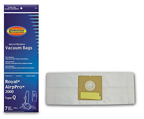 EnviroCare Replacement Micro Filtration Vacuum Bags for Royal ArioPro 2000 Type Q Canisters 7 Pack with 1 Filter