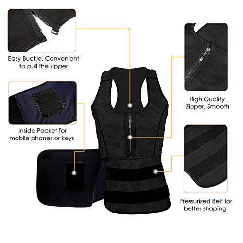 Slimerence Sauna Suit Tank Top Vest, Neoprene Latex Sport Girdle Waist Trainer Corset, for Women Black XL