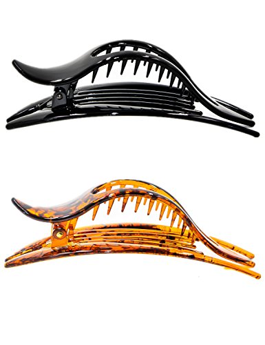 2 Pieces large Size Black Brown Hair drawing Color 5.2" Plastic hair clip accessories Side-slide Hair Claw for Women by Prettyou