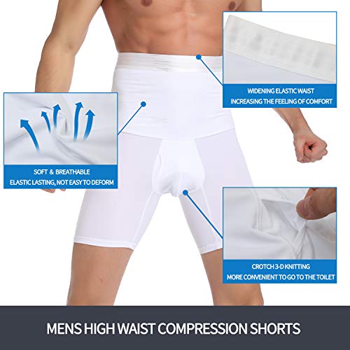 SLIMBELLE Men High Waist Slimming Shorts Brief Seamless Compression Tummy Control Underwear White S - Thumbnail 2