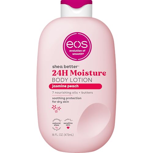 eos Shea Better Body Lotion- Jasmine Peach, 24-Hour Moisture Skin Care, Lightweight & Non-Greasy, Made with Natural Shea, Vegan, 16 fl oz
