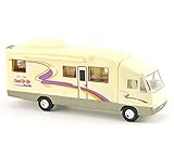 HAPTIME 7.6 inch Cool Mini Motorhome Toy Die-cast Pullback Recreational Vehicle Pull Back RV with DIY Furnitures Holiday Camper Van Model for Kids Children Gift (Beige)