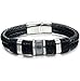 FIBO STEEL Stainless Steel Braided Leather Bracelet for Men Cuff Bracelet 7.5 inches Black