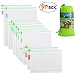 Reusable-Produce-Bags-Washable 9 Pack 100% Food Contact Safe Zero Waste See Through Mesh Produce Bags For Grocery Shopping Storage Fruit Vegetable and Toys Large Medium Small