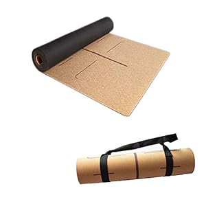 aolaso Cork Yoga Mat, Ultra Wrinkle Proof Eco-friendly Non-slip Fitness Exercise Mat with Shoulder Strap Hot Yoga Mats Lightweight Workout Mat for Pilates Gymnastics 183 x 65 cm, 6.5mm