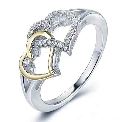 DearAnswer Double Love Rings Valentine's Day Collection Romance Heart Wrap Ring Promise Wedding Anniversary Ladies Fashion Jewelry Gifts,Gold,8#