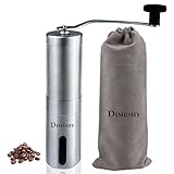 Manual Coffee Grinder - Conical Ceramic Burr Mill, Stainless Steel Hand Burr Coffee Grinder by DIMESHY with Travel Bag