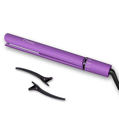 Ovonni 2 in 1 Hair Straightener & Curler, Dual Voltage 1 Inch Ceramic Tourmaline Ionic Flat Iron, Professional Instant Heat Up Rotating Adjustable Temperature Curling Iron Straightener (Purple)
