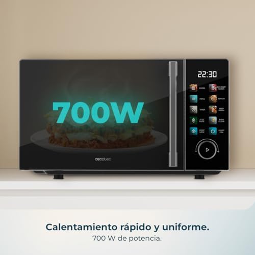 Microondas 20L Proclean 6030 Black. Potencia de 700 W, 8 Programas, 10 Niveles de Potencia, Pantalla Táctil a Color, Temporizador, Plato Giratorio de 255mm