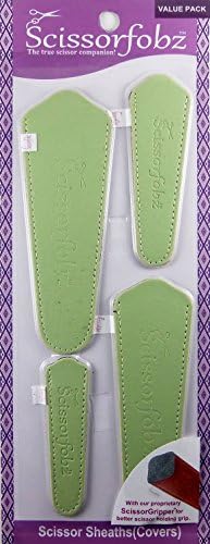 Scissors sheaths by SCISSORFOBZ with ScissorGripper -VALUE PACK-4 sizes- Designer Scissor Covers Holders for embroidery sewing quilting - Quilters sewers gift - Beautiful Light Lime Green. S-44