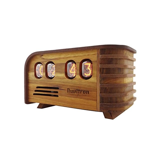 Nuvitron Vintage Nixie Tube Clock Art Deco Design with IN12 Nixie Tubes Handcrafted Wooden