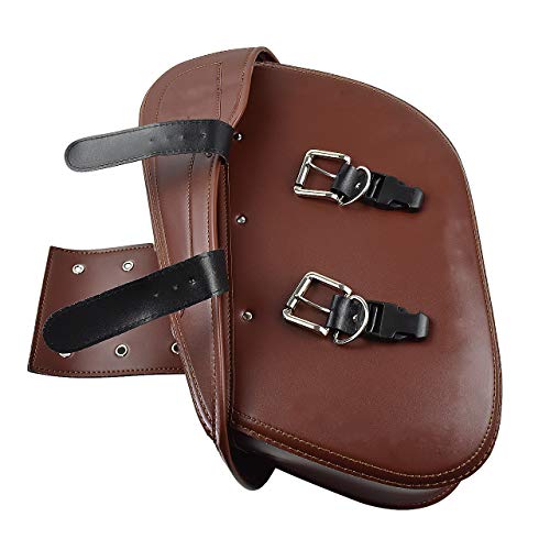 YHMTIVTU Motorcycle Saddlebag Waterproof Tool Bag Leather Travel Bag for Harley Sportster Honda Suzuki Yamaha BMW Brown - Thumbnail 4