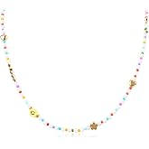 Beaded Choker Necklace for Women Bohemian Butterfly Pink Flower Heart Star Natural Stone Pearl Beads Necklaces Adjustable Statement Costume Party Vacation Jewelry Gift for Women