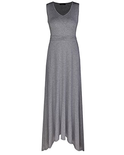 OUGES Women's V Neck Sleeveless Summer Maxi Dress(Gray,XL)