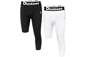 Dizoboee Youth Boys Compression Pants One Leg 3/4 Athletic Leggings for Sports Kids Basketball Tights Football Baseball Pants