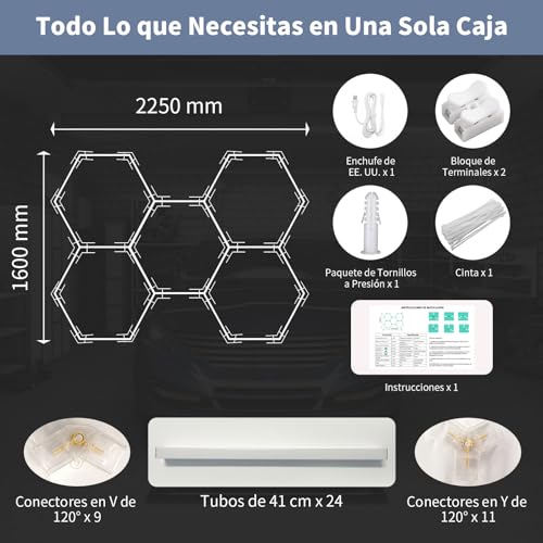 Luces Led Hexagonales, 6500 K Luz Led Hexagonal Luces de Panal, sLuz Lámpara de Techo para Cochera | Gimnasio | Garaje | Almacén | Sótano (5PCS-41CM)