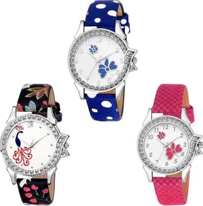 Swadesi Stuff Diamond Studded Analogue White Dial Multi Colored Leather Strap Luxury Fashion Watch for Women &...