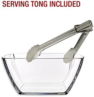 Attractive Clear Glass Ophelia Square Salad Bowl ~ Serving Dish ~ Serving Tong Included