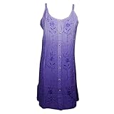 Mogul Womens Gradient Purple Dress Floral Embroidered Front Button Beach Tank Dress