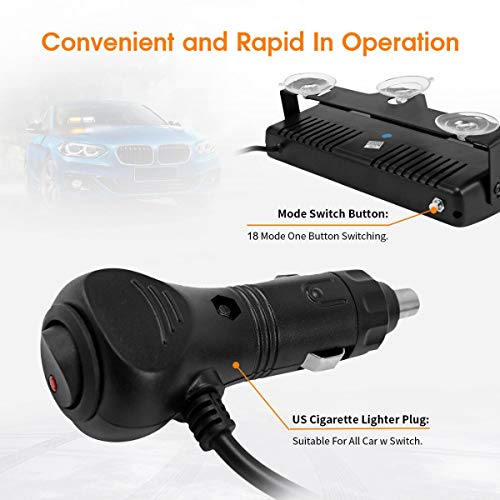 FOXCID LED Law Enforcement Emergency Hazard Warning Strobe Flashing Lights 16 LED High Intensity 18 Modes for Interior Roof Dash Windshield with Suction Cups (White & Amber)