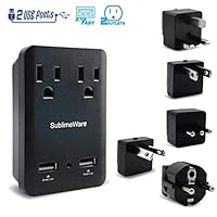 2000 W Travel Adapter Kit w/ 2 USB Ports & Outlets - International Power Adapter Plug Europe US UK Adaptor - 220-110V Converter - Smart 2.4 A USB Electrical Charger Dual Voltage Device Sublimeware