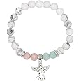 COLORFUL BLING Guardian Angel Charm Bracelets for Women Healing Crystal Beaded Stretch Elastic Bracelet Memorial Protection Sympathy Gift Natural Stone Inspirational Bracelet Faith and Love Jewelry