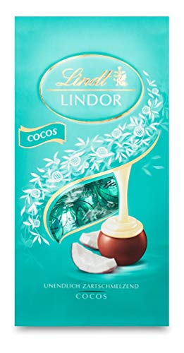 Lindt Schokolade LINDOR Kugeln Cocos | 100g Beutel | ca. 10 Kugeln Vollmilchschokolade mit zartschmelzender Kokos…