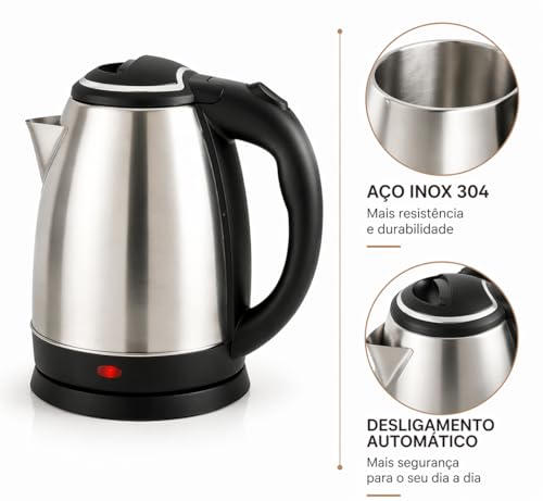 Chaleira Eletrica Inox 1,8L Desligamento Automatico Base 360 Aquecimento Rapido Cha Cafe Escolha 220V (220V)