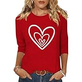 3/4 Sleeve Valentine's Shirts for Women Love Heart XOXO Cute Graphic T Shirts Casual Spring Day Tops Tee