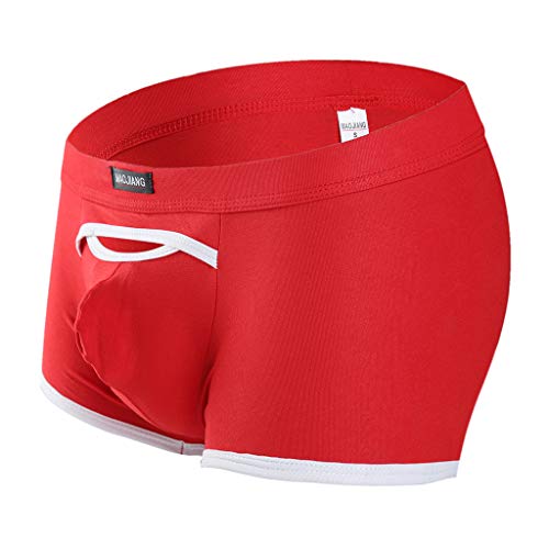 Simayixx Man Soft Panties Men's Boxer Briefs Shorts Thong Pouch Soft Underpants Trunks Mesh Underwear for Male G-String Red