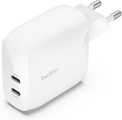 BoostCharge Cargador de Pared Doble USB-C PPS 60W, Carga Rápida