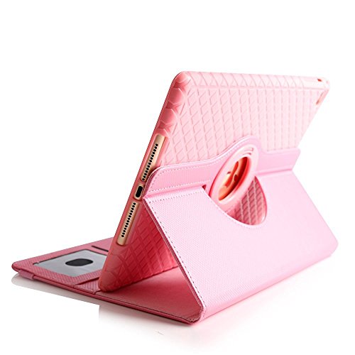 Xiaoai Apple iPad 2018 9.7/2017 9.7/iPad Air 2/iPad Air 9.7 inch Case,360 Degrees Rotating Multi Angles Slim Stand with Auto Sleep/Wake and Card Slots Smart Detachable Cover (Pink)